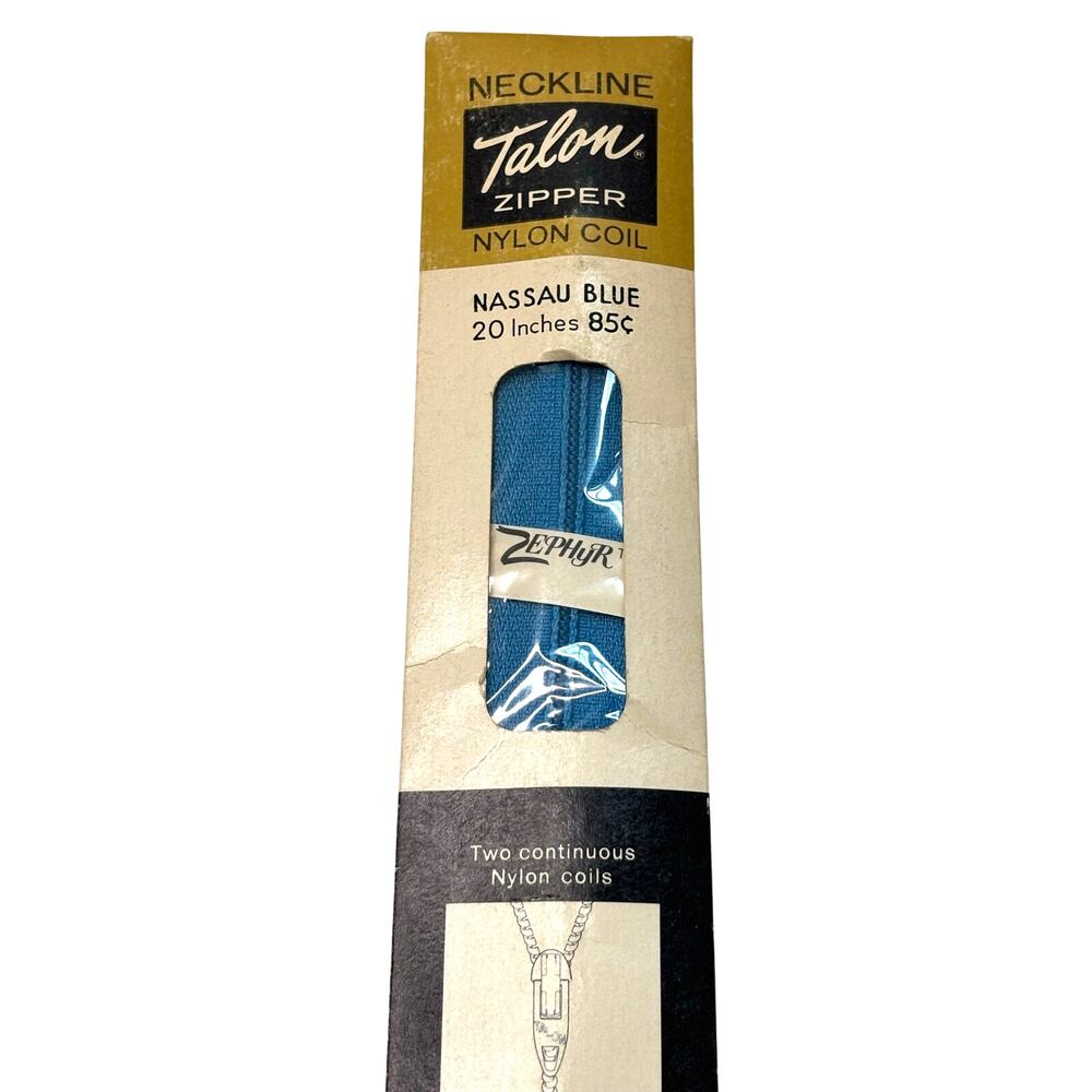 Vintage Talon Zipper Nylon Coil Neckline 20 inch Nassau Blue Zephyr Deadstock